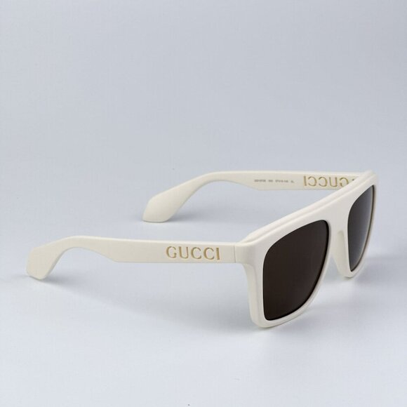 Gucci GG1570S 003 BRAND NEW Sunglasses Matte White Brown Unisex Pilot - Picture 5 of 11